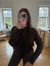 Braune Glitzer-Strickjacke – One Size (36–38) | Super Soft | Silberglitzer | Mit Taschen & Knöpfen