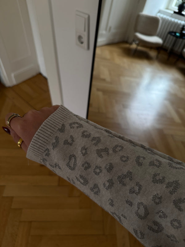 Beiges/grau Glitzer-Oberteil – One Size (36–38) | Super Soft | Silberglitzer | Viskose-Mix