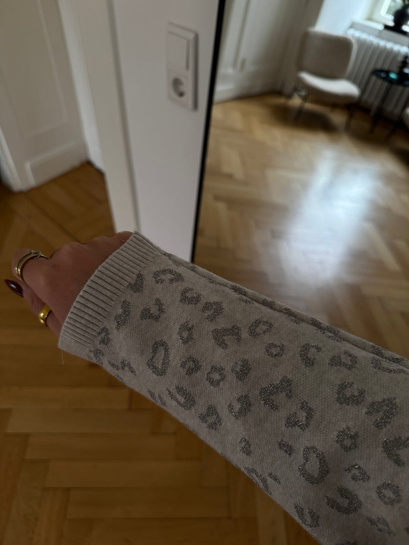 Beiges/grau Glitzer-Oberteil – One Size (36–38) | Super Soft | Silberglitzer | Viskose-Mix