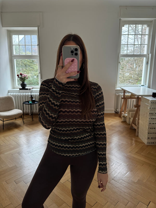 Kaschmir-Mix Shirt – One Size (36–40) | Grün/Camel Gemustert | Super Soft | Must-Have