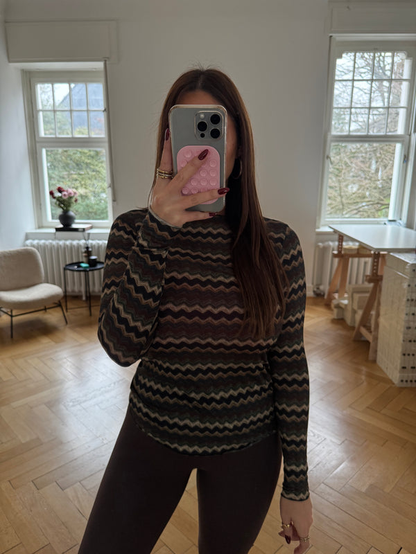 Kaschmir-Mix Shirt – One Size (36–40) | Grün/Camel Gemustert | Super Soft | Must-Have