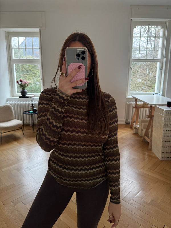 Kaschmir-Mix Shirt – One Size (36–40) | Braun/Beige Gemustert | Super Soft | Must-Have