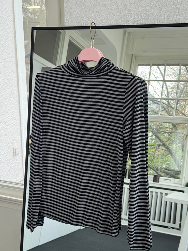 Kaschmir-Style Rollkragen-Shirt mit Streifenmuster anthrazit