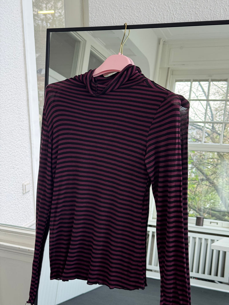 Kaschmir-Style Rollkragen-Shirt mit Streifenmuster bordeaux