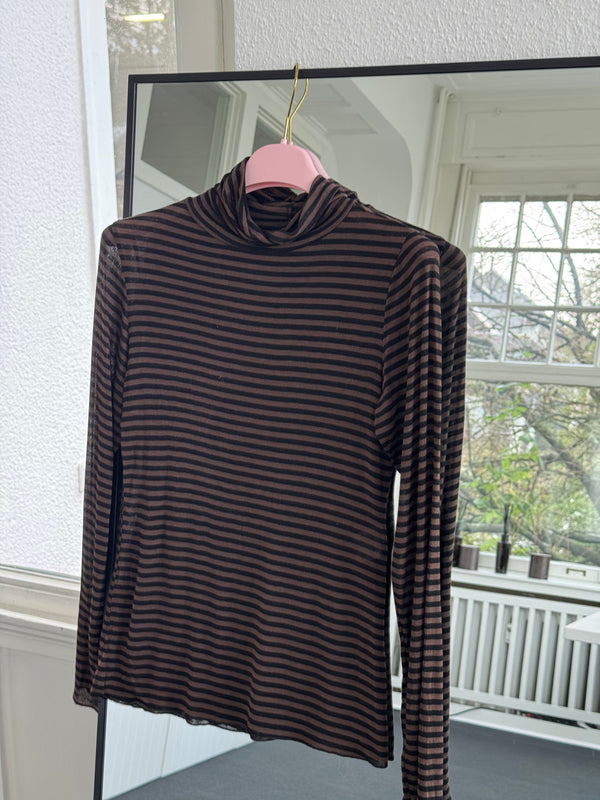 Kaschmir-Style Rollkragen-Shirt mit Streifenmuster braun