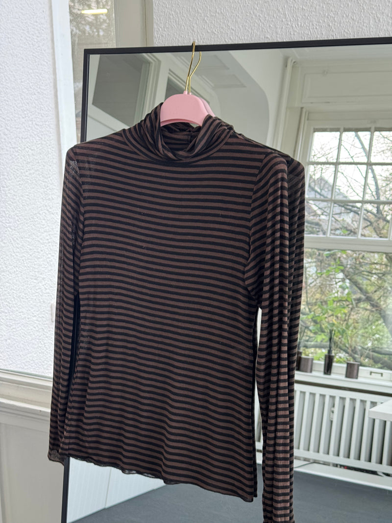 Kaschmir-Style Rollkragen-Shirt mit Streifenmuster braun