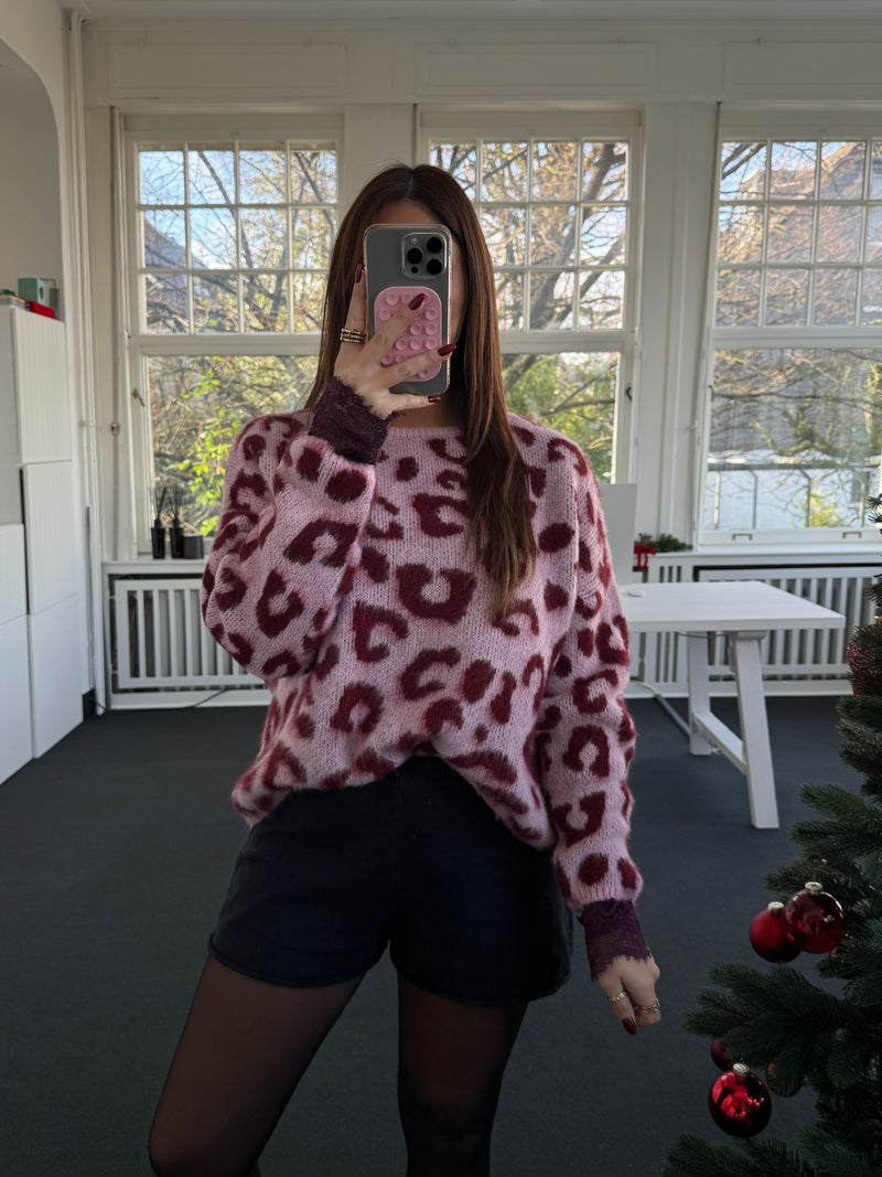 Leo Strickpullover – Weich, Kratzfrei & Locker Geschnitten – Rosa/Bordeaux – Größe 36–42