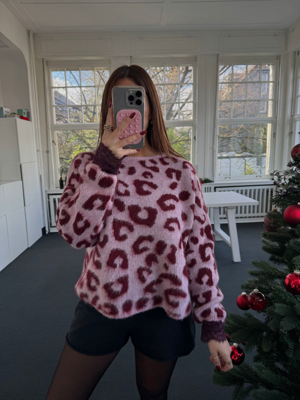 Leo Strickpullover – Weich, Kratzfrei & Locker Geschnitten – Rosa/Bordeaux – Größe 36–42