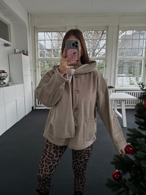 Jacke mit festem Schal – Beige – Weiches Material – One Size 36–42