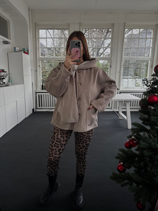 Jacke mit festem Schal – Beige – Weiches Material – One Size 36–42