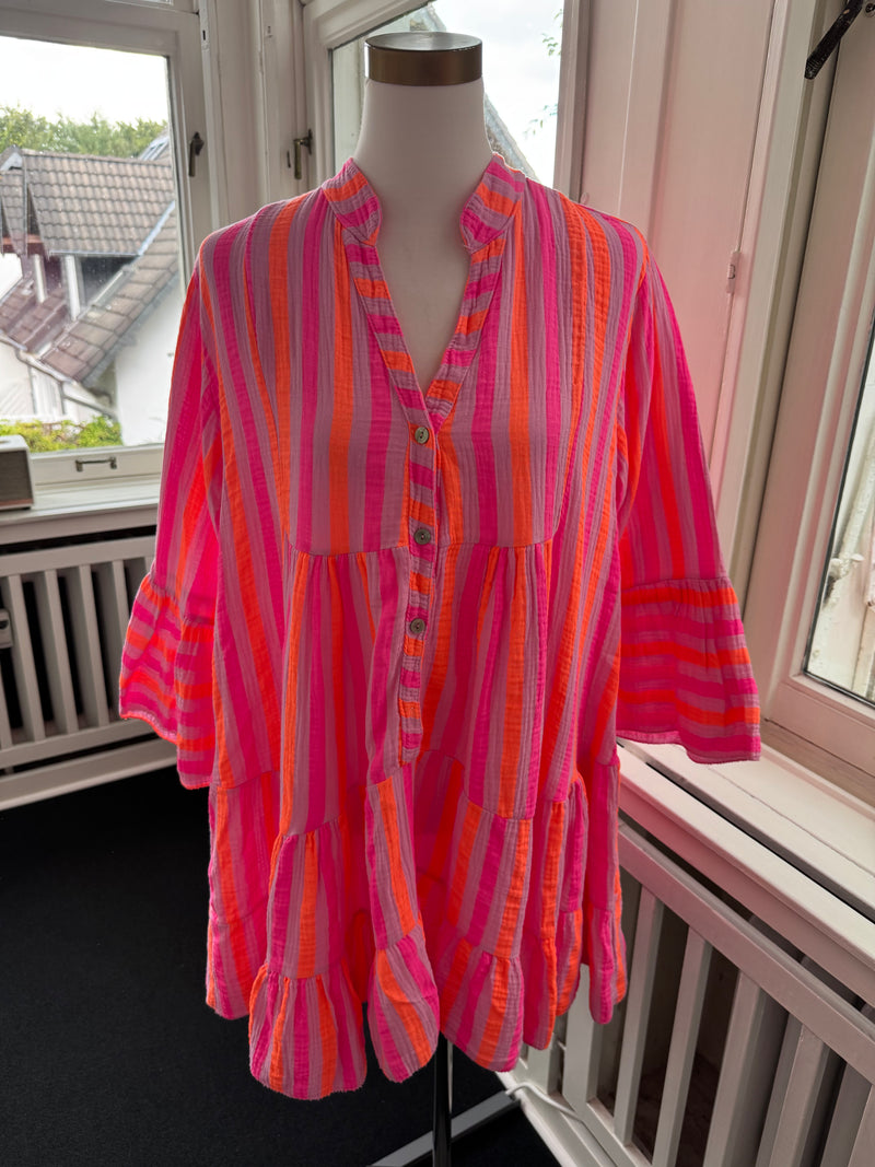 Tunikakleid mit Knöpfen gestreift pink