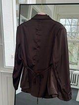 Seidiger Braun-Blazer mit 3 Knöpfen – Bindbar vorne oder hinten – One Size (36–40) – Glänzend & festlich