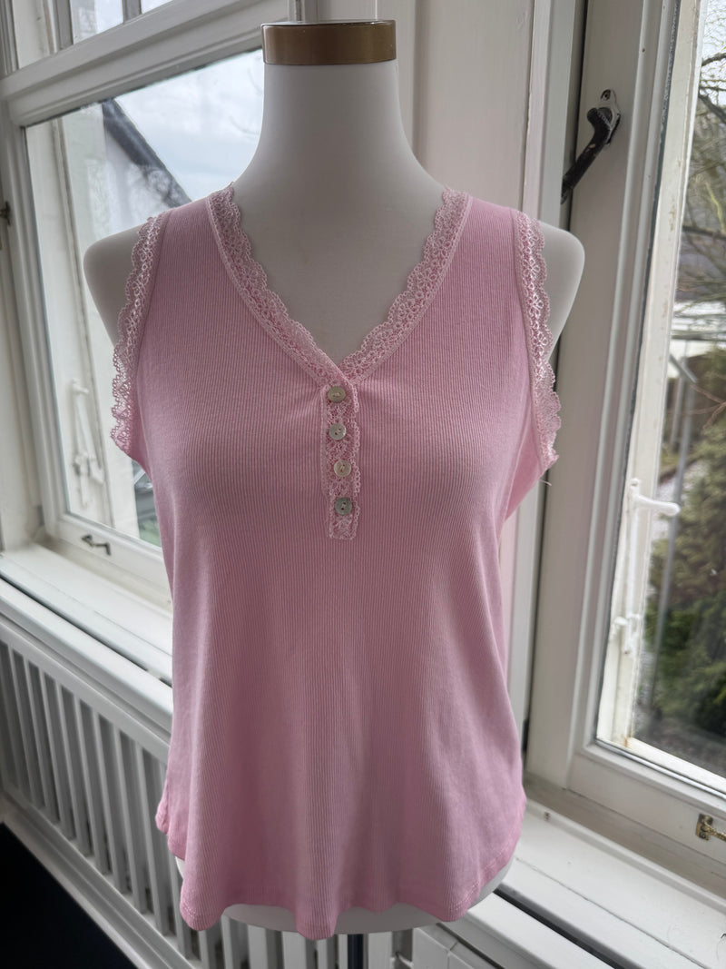 Top gerippt mit Spitze und Knöpfen rosa