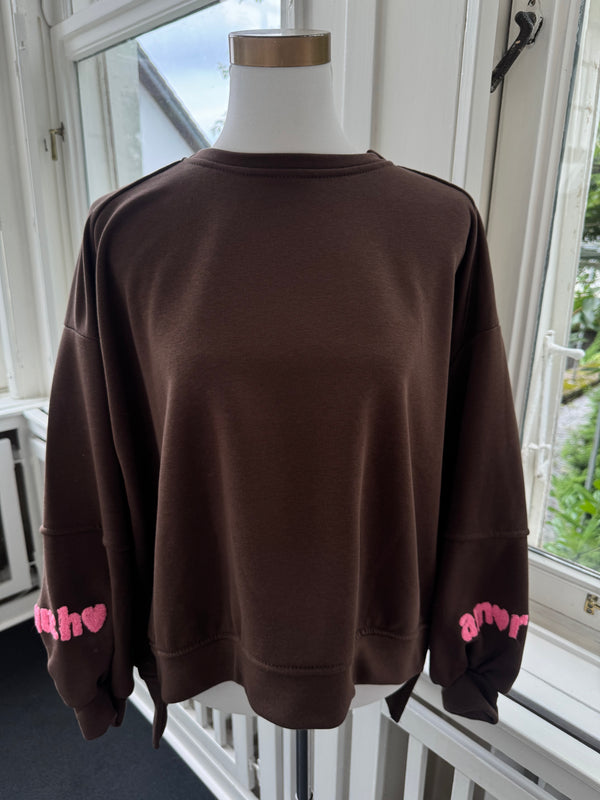 Sweatshirt amour ballonärmel braun