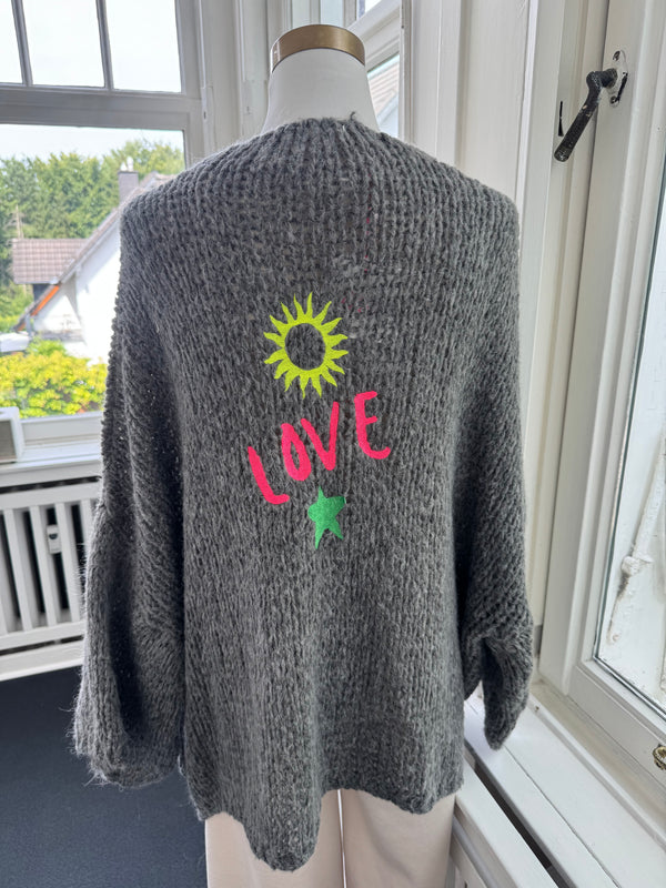Strickjacke love grau