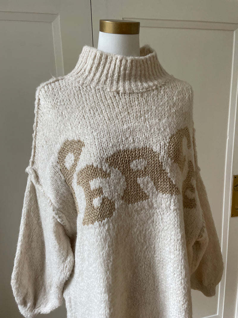 STRICKPULLOVER MIT STEHKRAGEN PEACE OVERSIZED BEIGE