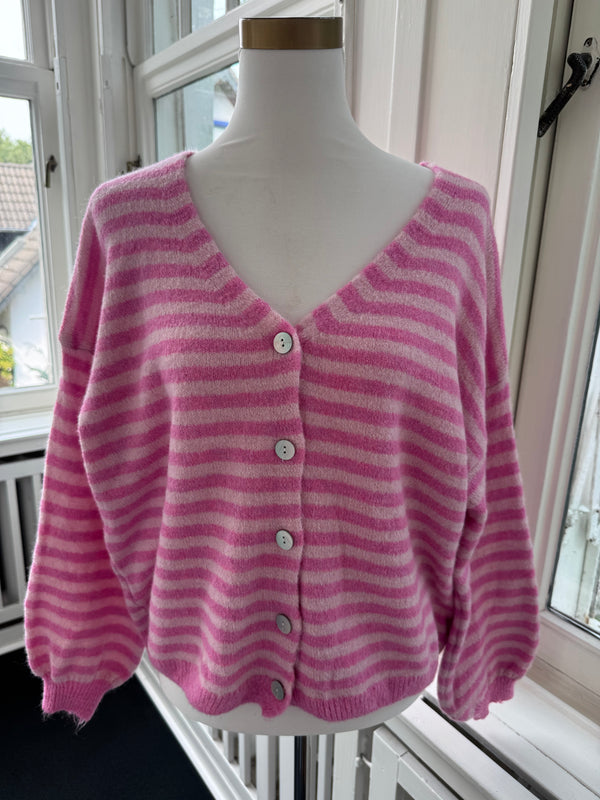 Strickjacke gestreift mit Knöpfen pink