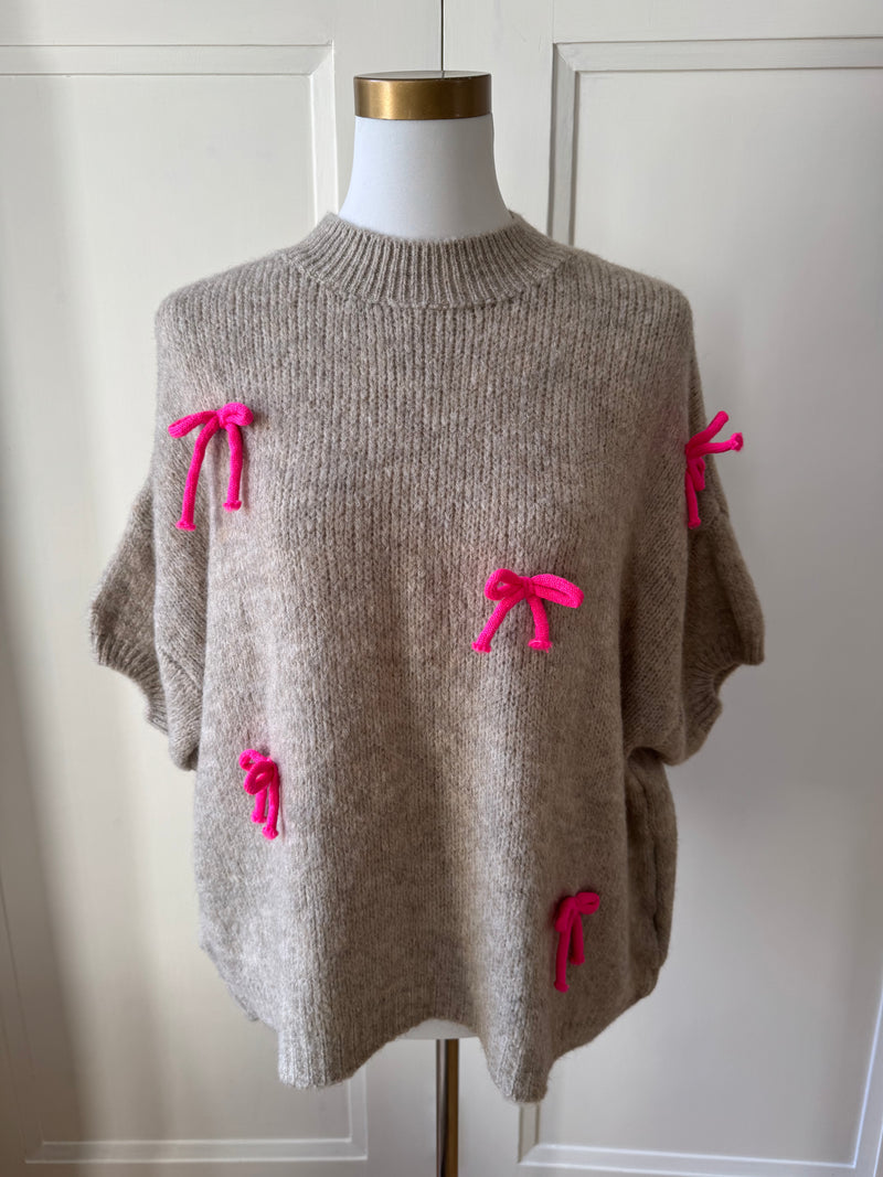 Strickoberteil Schleife taupe/pink