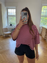 T-Shirt gestreift oversized kastiger Schnitt bordeaux/rosa