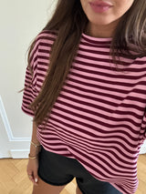 T-Shirt gestreift oversized kastiger Schnitt bordeaux/rosa