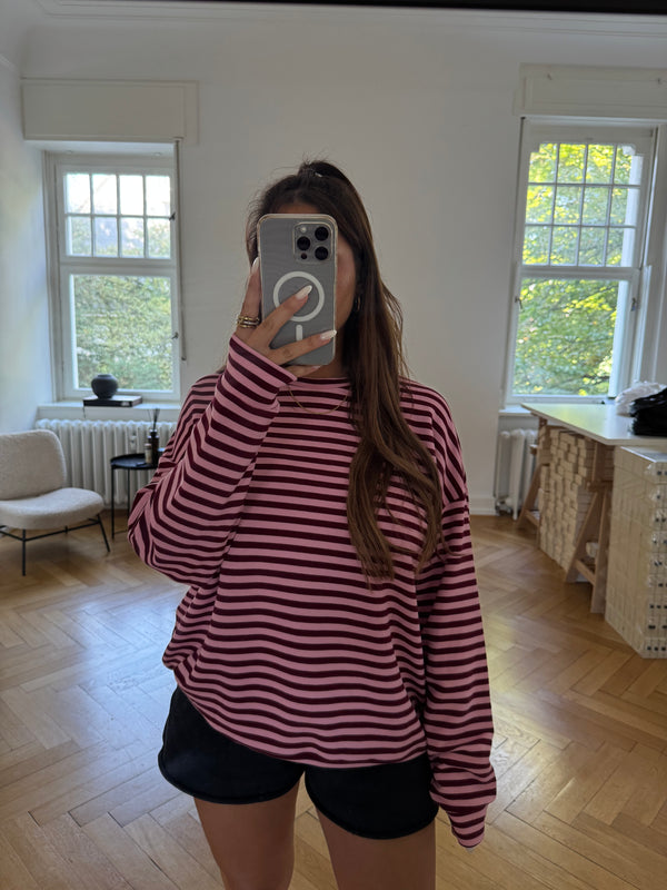 Sweatshirt gestreift oversized kastiger Schnitt bordeaux/rosa
