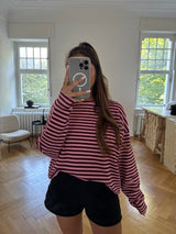Sweatshirt gestreift oversized kastiger Schnitt bordeaux/rosa
