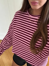 Sweatshirt gestreift oversized kastiger Schnitt bordeaux/rosa