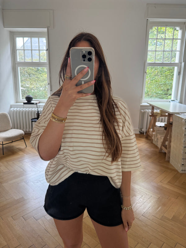 T-Shirt gestreift oversized kastiger schnitt beige