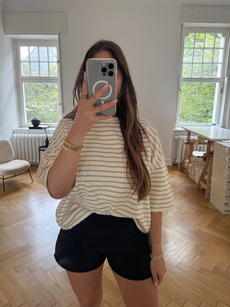T-Shirt gestreift oversized kastiger schnitt beige