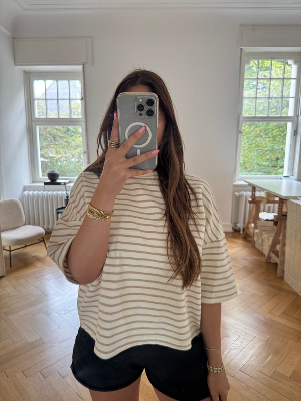 T-Shirt gestreift oversized kastiger schnitt beige