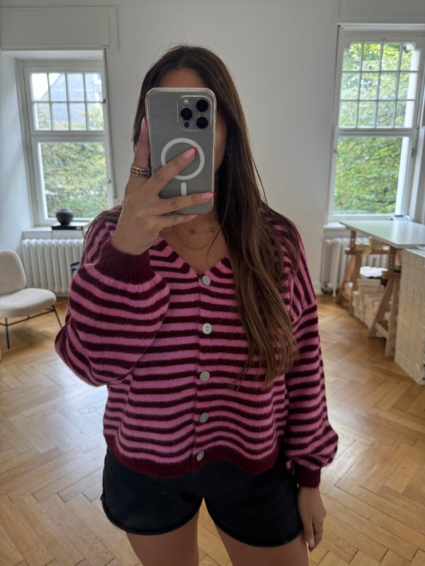 Strickjacke gestreift mit Knöpfen bordeaux
