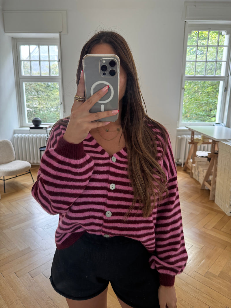 Strickjacke gestreift mit Knöpfen bordeaux