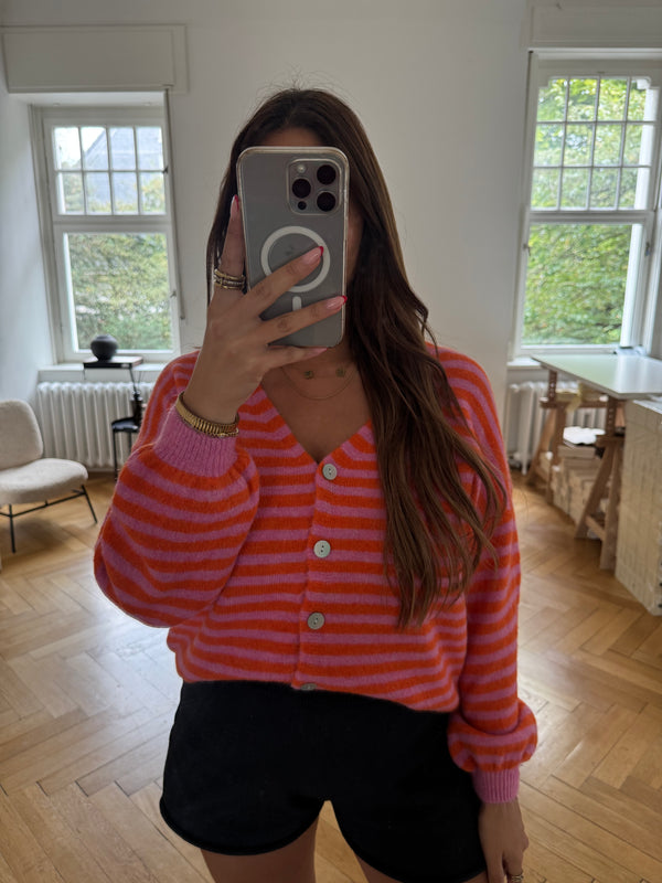 Strickjacke gestreift mit Knöpfen orange/pink