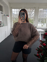 ✨ Elegantes Strickoberteil mit Spitze – One Size (36–42), kratzt nicht ✨taupe