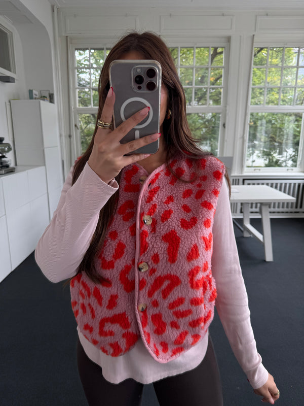 Weste mit Knöpfen leo orange/rosa