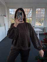 Oversized Oberteil mit Glitzer und Ballonärmeln, kürzer vorne, länger hinten – Gr. 36-42 braun