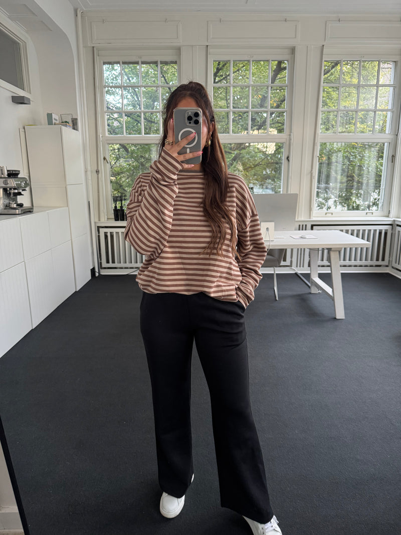 Sweatshirt gestreift oversized kastiger Schnitt beige/braun