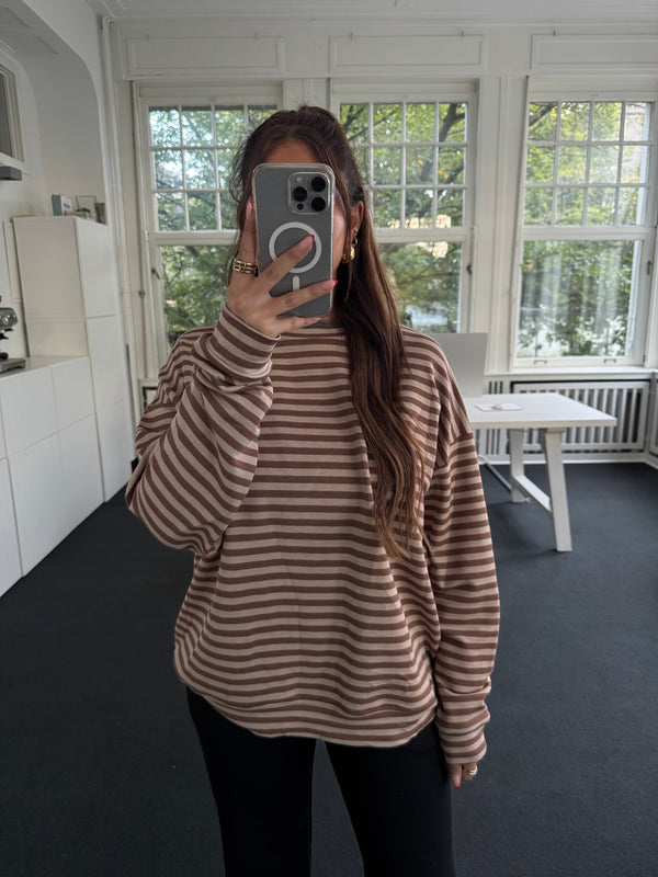 Sweatshirt gestreift oversized kastiger Schnitt beige/braun
