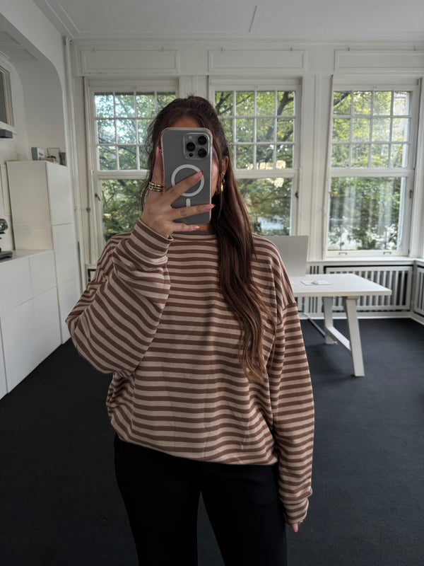 Sweatshirt gestreift oversized kastiger Schnitt beige/braun