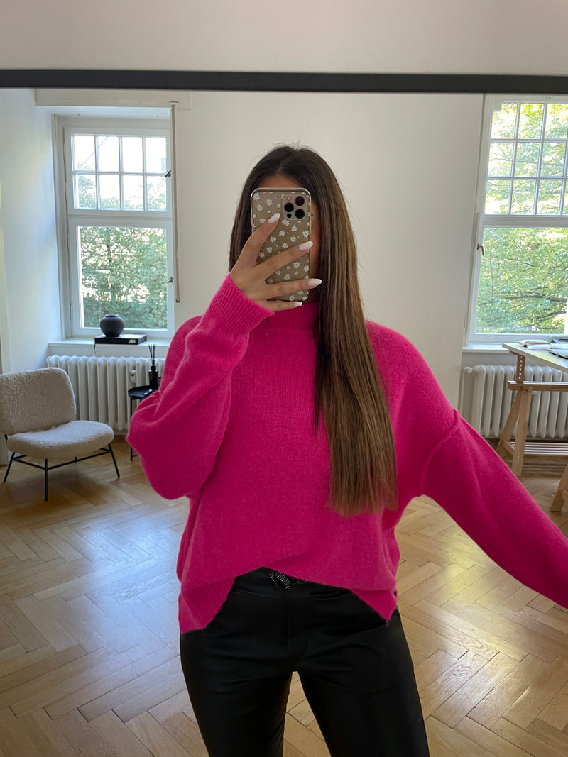 Strickpullover Soft Stehkragen vorne kurz hinten länger pink