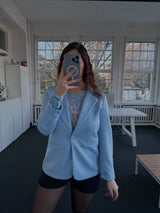 Blazer bestseller Soft– One Size (36–40), mit Knopf babyblau