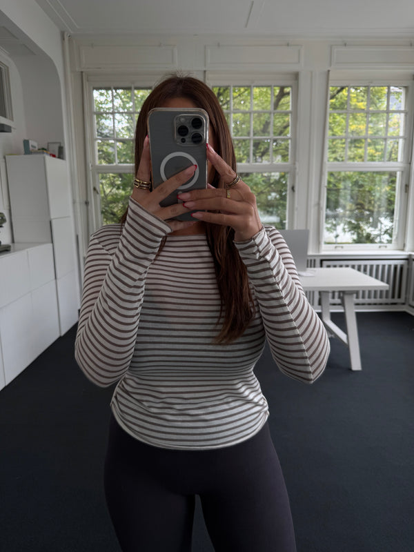 Oberteil cashmere sehr dünner Stoff gestreift beige