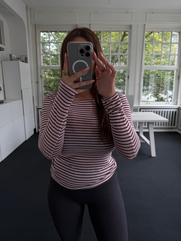 Oberteil cashmere sehr dünner Stoff gestreift rosa/braun