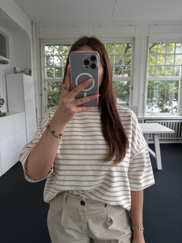 T-Shirt gestreift oversized kastiger schnitt beige