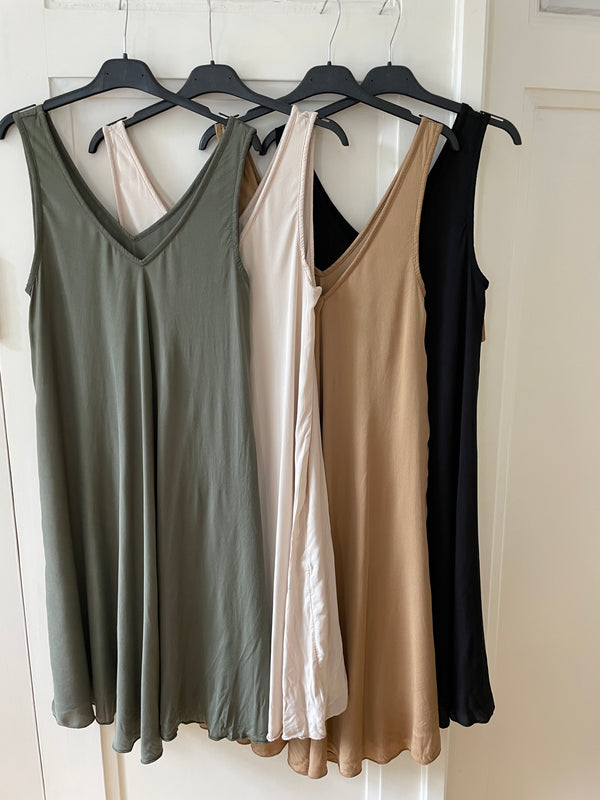 Kleid Sommer V-Ausschnitt leichter Stoff mehrere Farben