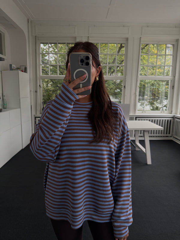 Sweatshirt gestreift oversized kastiger Schnitt blau
