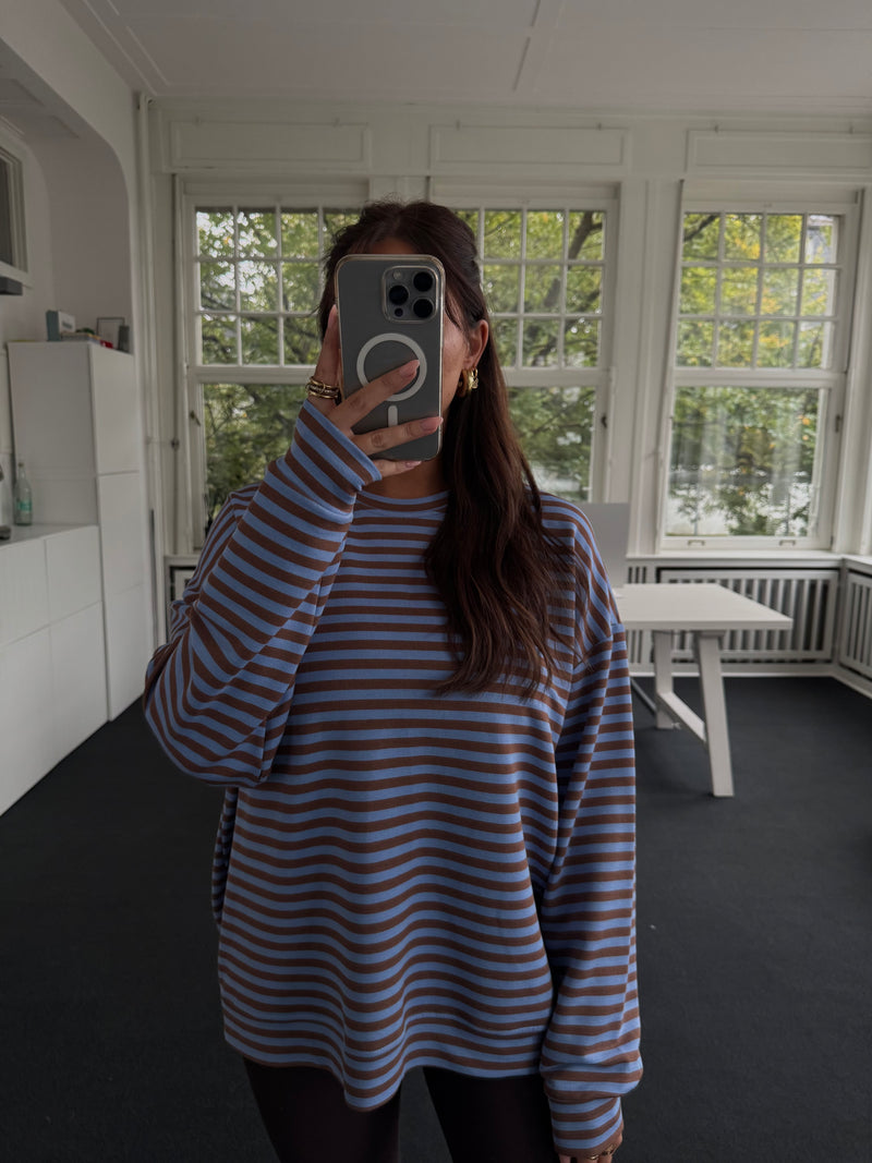Sweatshirt gestreift oversized kastiger Schnitt blau