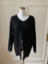Frayed knit top fancy black