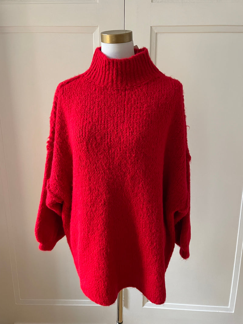 KNITTED SWEATER WITH HIGH-COLLAR RED