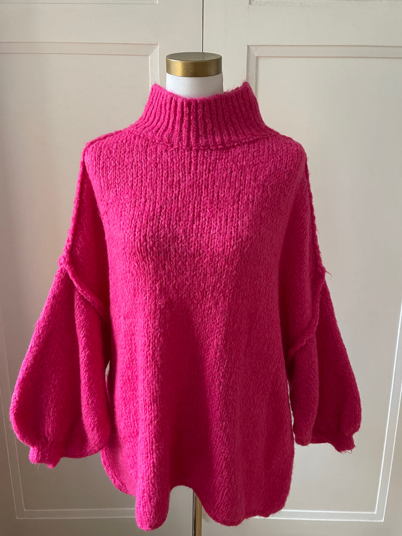 KNITTED SWEATER WITH HIGH NECK PINK